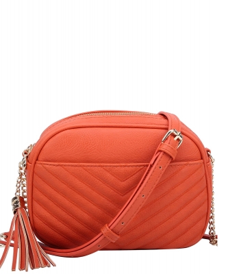 Veronica Double Zipper V Pattern Crossbody WU121 ORANGE